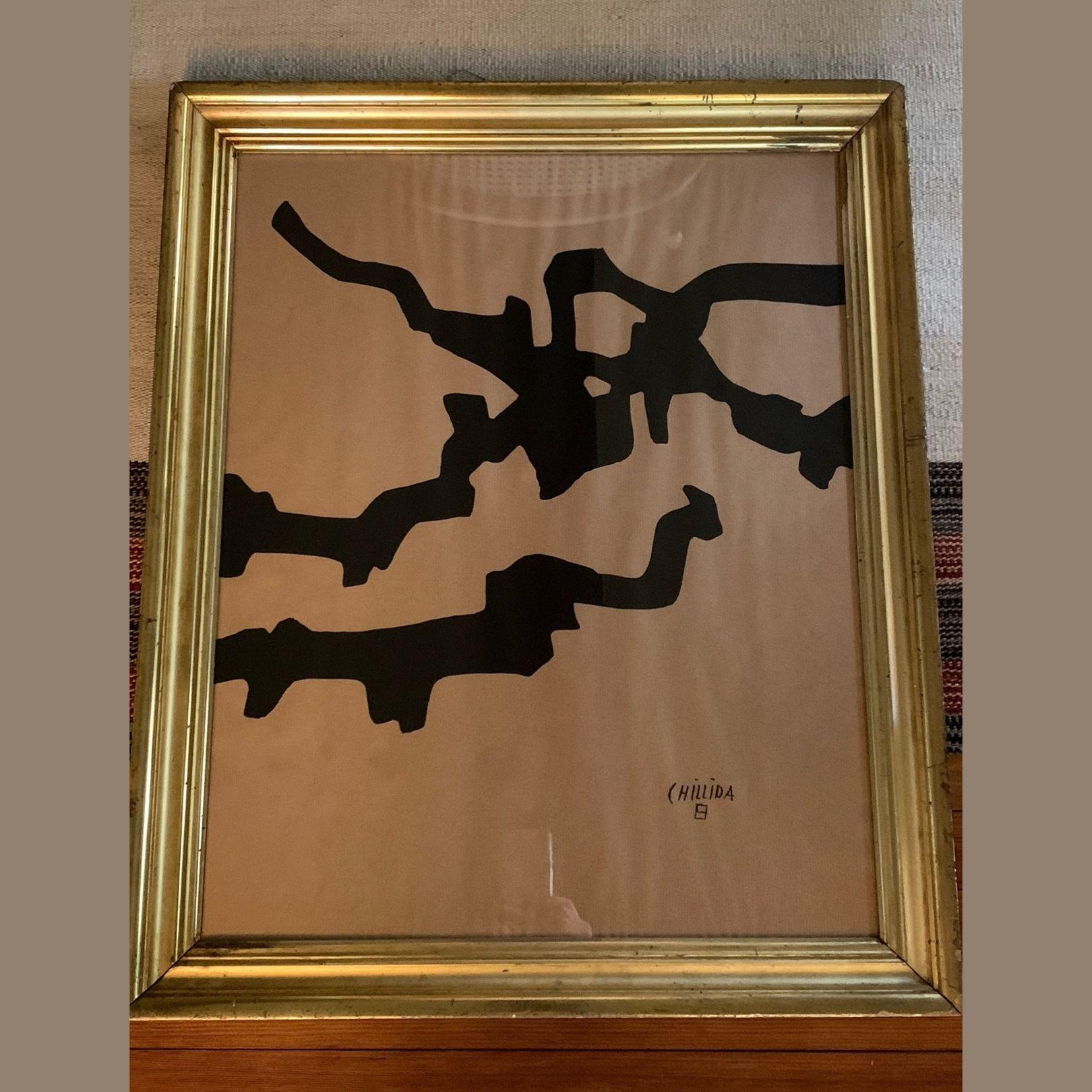 Late 20th Century Pair of Contemporary Prints, Spanish Artist Eduardo Chillida, Custom Gold Frames