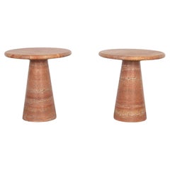 Pair of Contemporary Red Travertine Side Tables