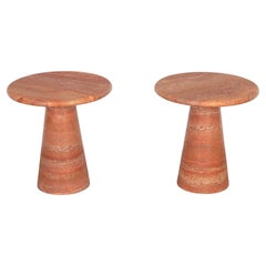 Pair of Contemporary Red Travertine Side Tables