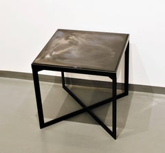 Pair of Contemporary Resin Side Tables "Black Velvet" on Black Steel Base