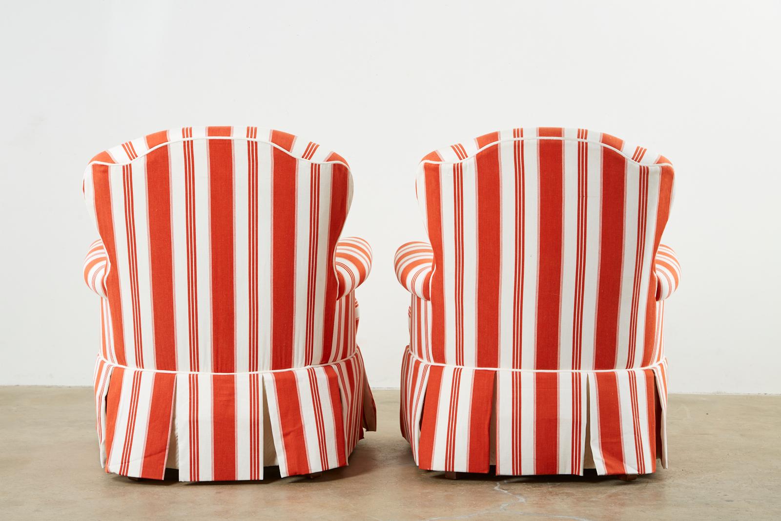 Pair of Contemporary Rolled Arm Striped Lounge Chairs 12