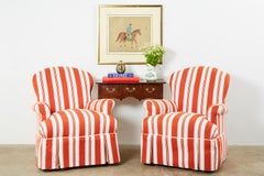 Pair of Contemporary Rolled Arm Striped Lounge Chairs