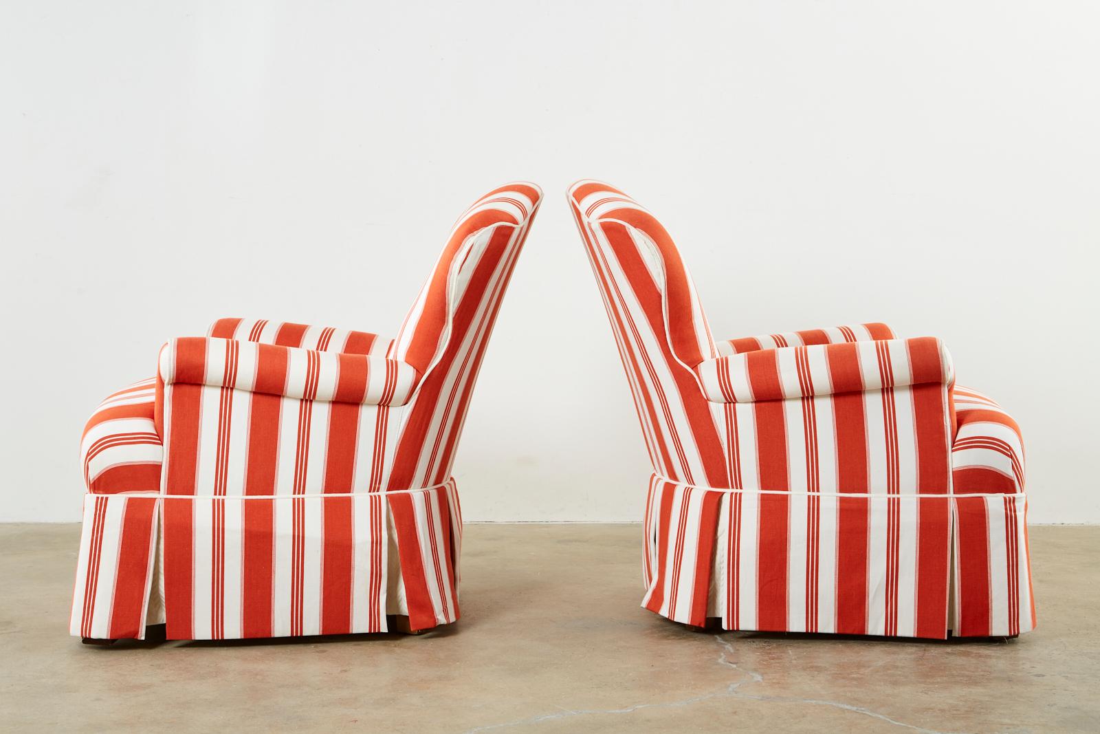 Pair of Contemporary Rolled Arm Striped Lounge Chairs 2