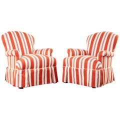 Pair of Contemporary Rolled Arm Striped Lounge Chairs