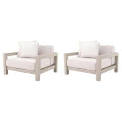 Pair of Contemporary Sand Aluminum Outdoor Armchair