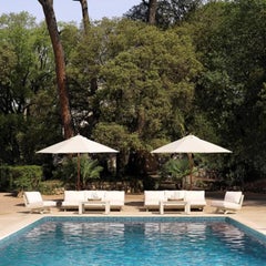 Pair of Contemporary Sand Aluminum Outdoor Lounge Armchairs