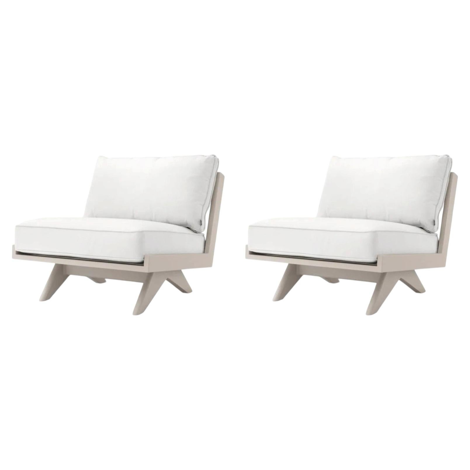 Pair of Contemporary Sand Aluminum Outdoor Lounge Armchairs For Sale