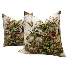 Pair of Contemporary Scalamandre Quail Scene "Edwin's Covey" on Pillows