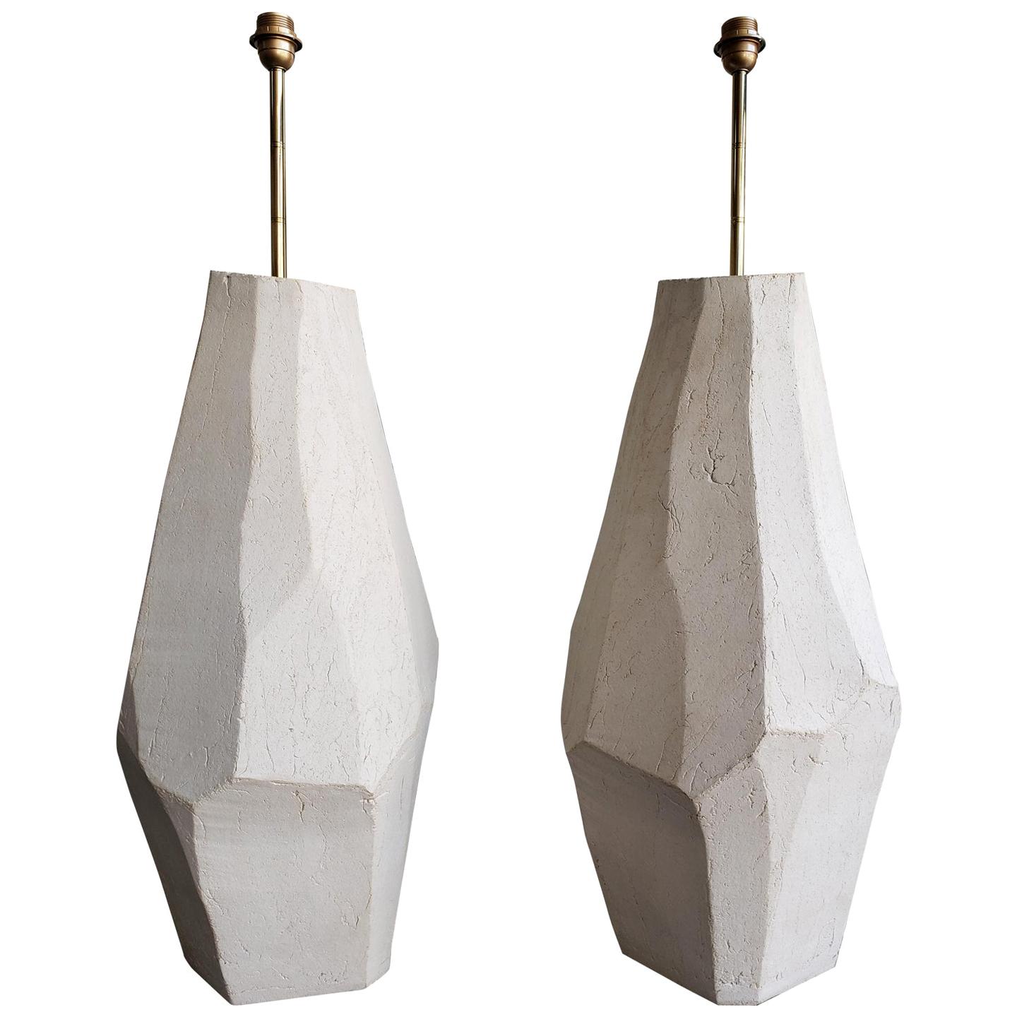 Pair of Contemporary Sculpted Ceramic Floor Lamps For Sale
