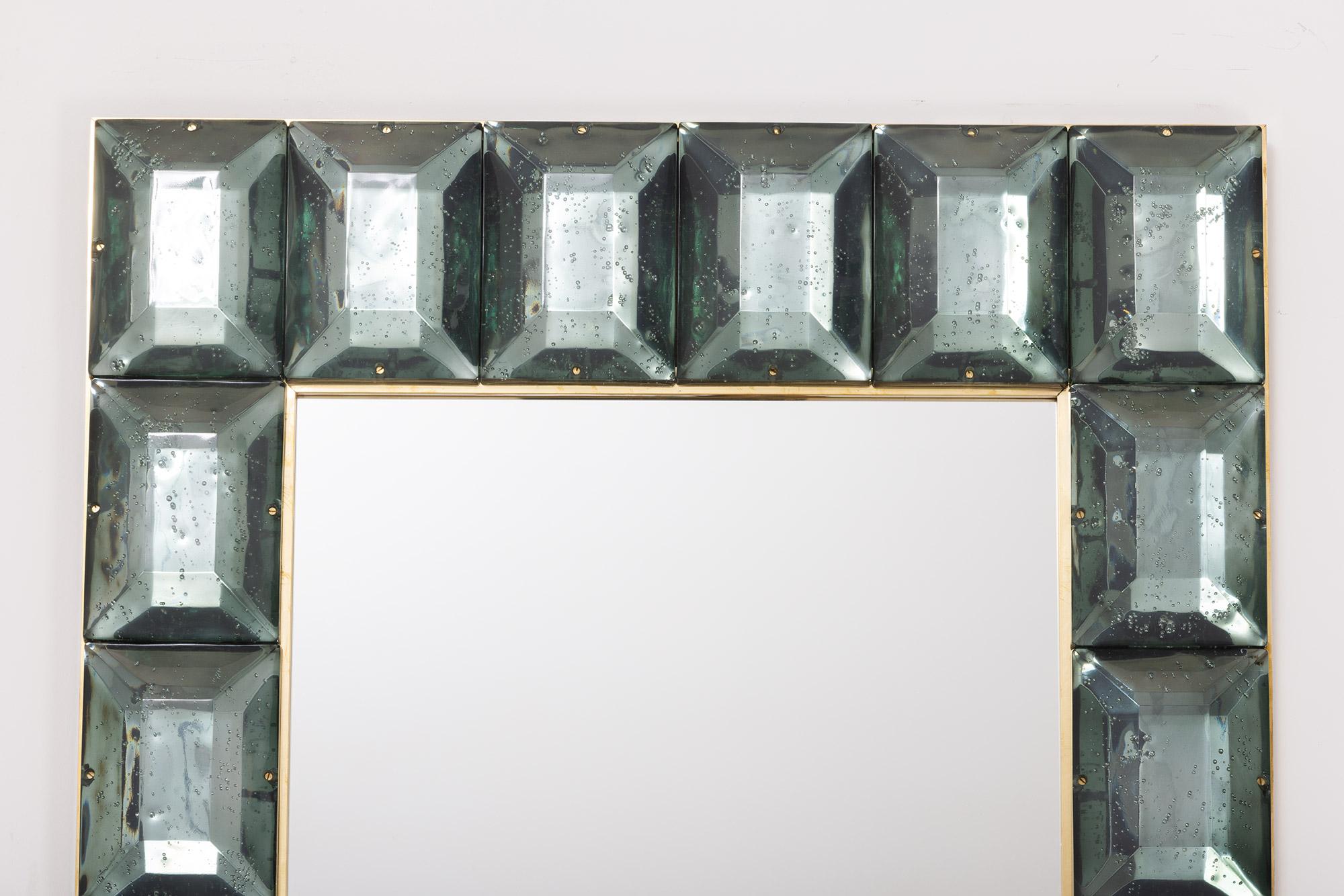 Paar Sea Green Aqua Diamond Murano Glas Blöcke Spiegel, Auf Lager (Italienisch) im Angebot