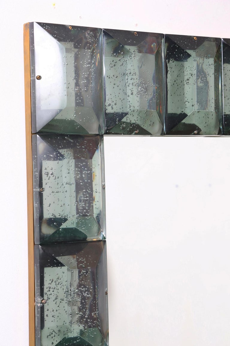 Pair of Sea Green Diamond Murano Glass Blocks Mirror, In Stock, image size:768x1152