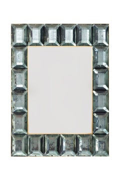 Pair of Sea Green Diamond Murano Glass Blocks Mirror, In Stock