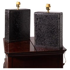Pair of contemporary Sicilian lava stone table lamps
