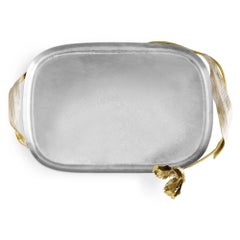 Pair of Contemporary Silver and Gold Metal Tulip Serving Tray