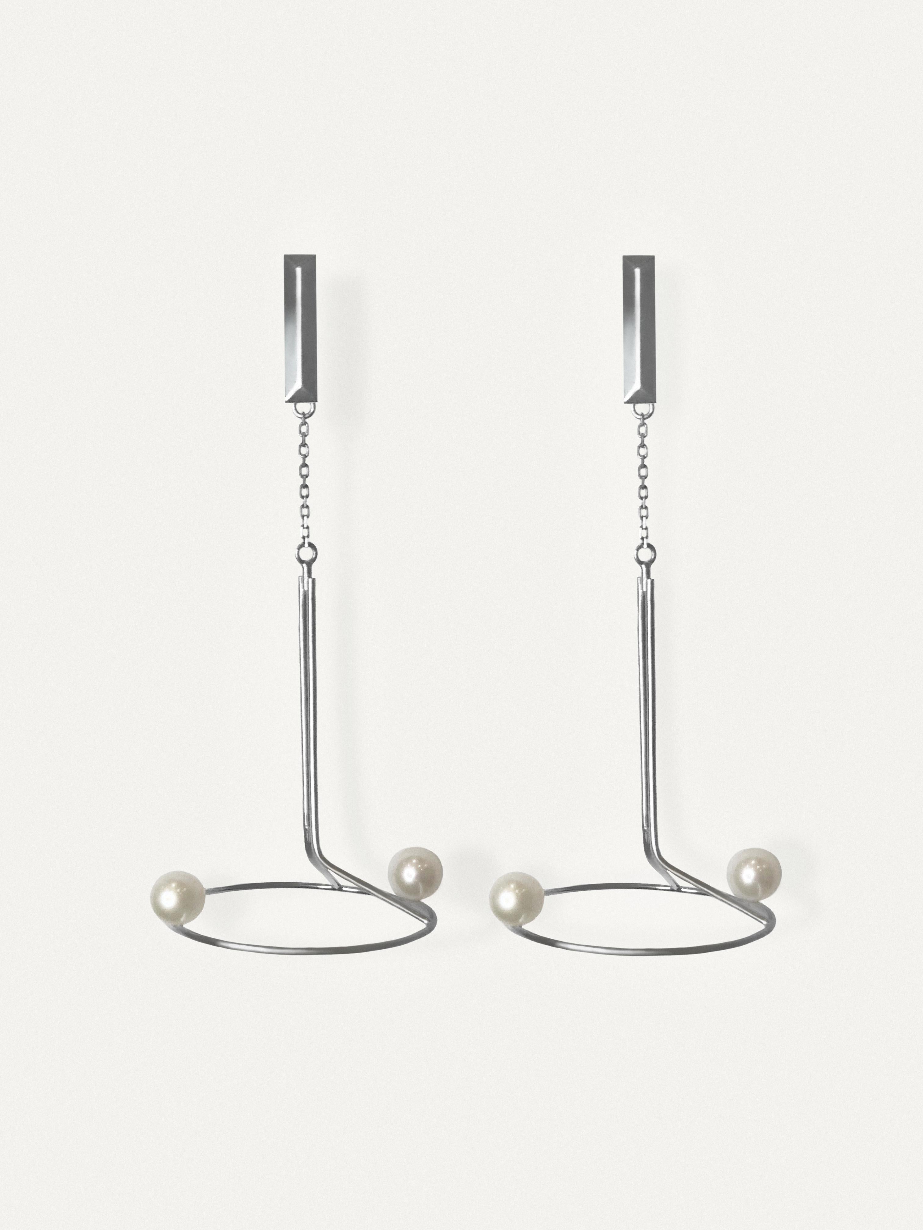 Modern Pair of Contemporary Silver Earrings 
