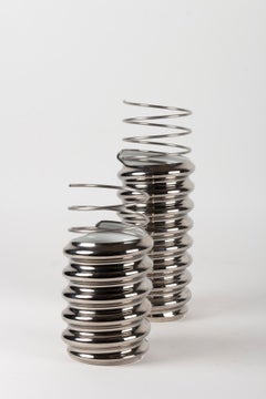 Pair of Contemporary Silver Glass Vases and Steel Structure, Rosenthal