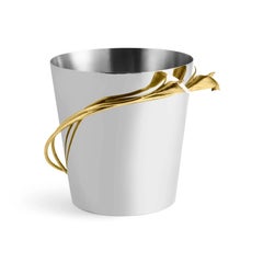 Pair of Contemporary Silver Metal and Gold Ice Bucket