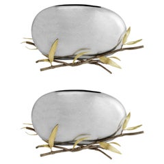 Pair of Contemporary Silver Metal Pebble Vase