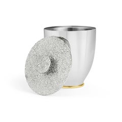Pair of Contemporary Silver Metal Shagreen-Style Ice Bucket with Lid