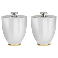 Pair of Contemporary Silver Metal Shagreen-Style Ice Bucket with Lid