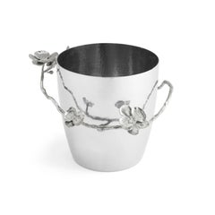 Pair of Contemporary Silver-Tone Metal Orchid Champagne Bucket