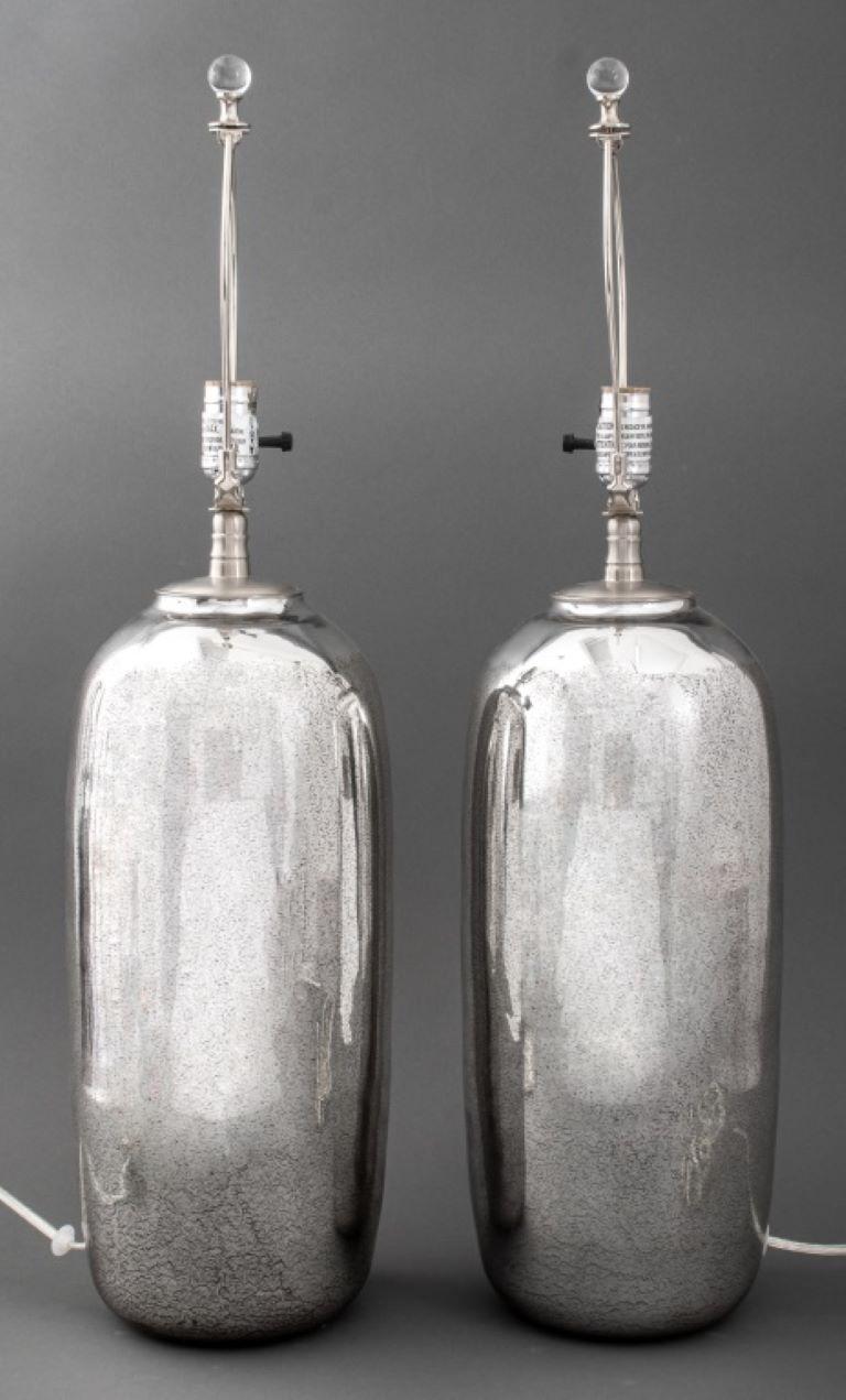 Pair of Contemporary Silvered Glass Vase Lamps For Sale 1