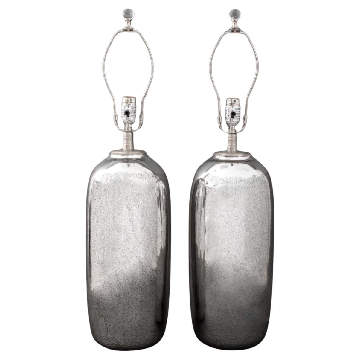 Pair of Contemporary Silvered Glass Vase Lamps For Sale