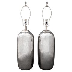 Retro Pair of Contemporary Silvered Glass Vase Lamps
