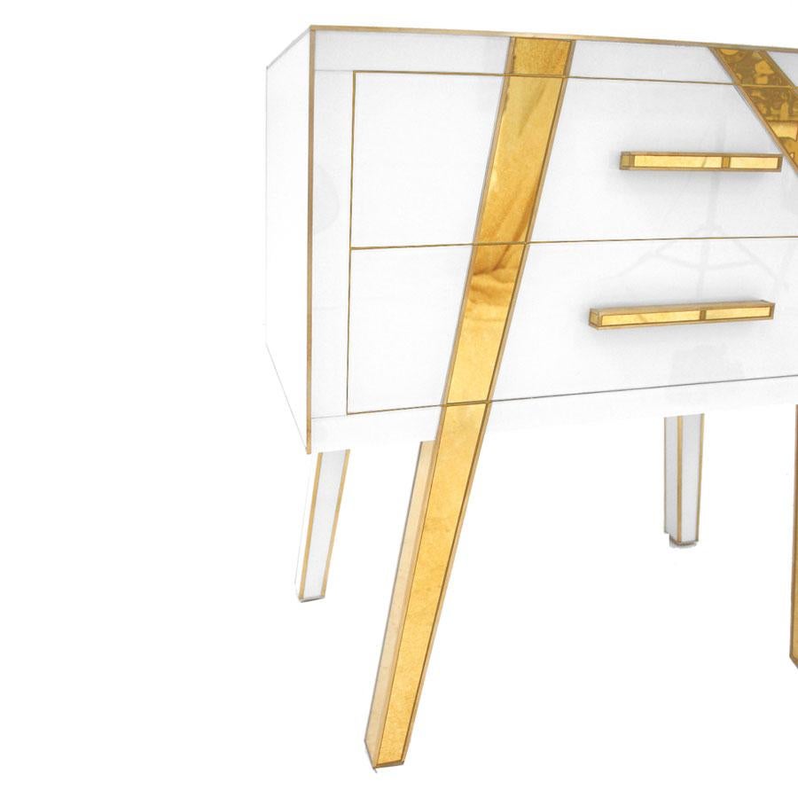 Brass Pair of Contemporary Solid Wood and Glass Italian Bedside Tables by L.a. Studio For Sale