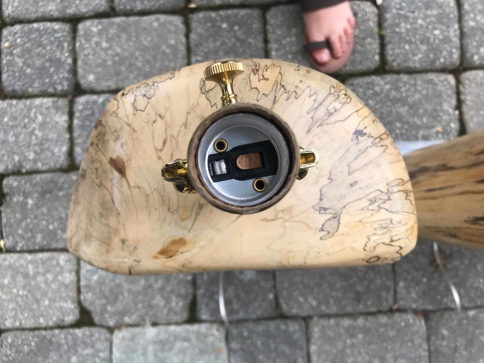 Pair of Contemporary Spalted Wooden Lamps on Custom Lucite Bases 7