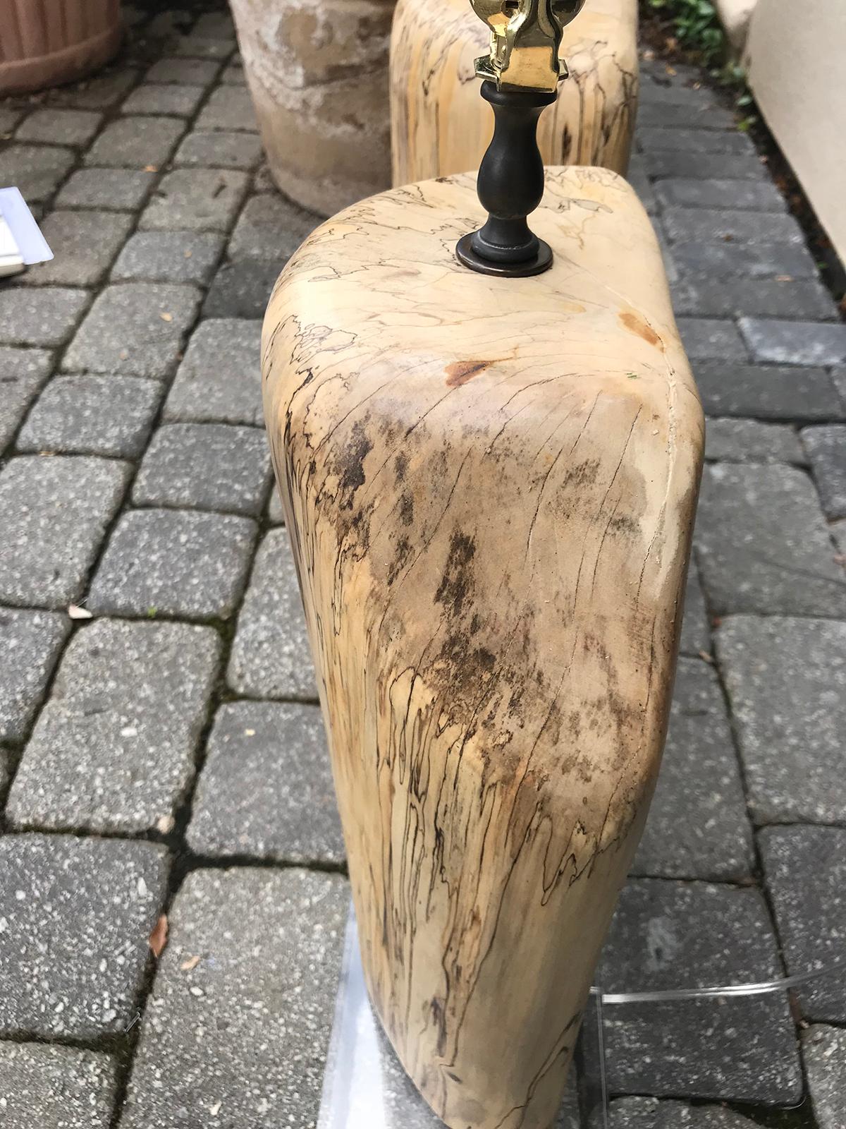 Pair of Contemporary Spalted Wooden Lamps on Custom Lucite Bases 8