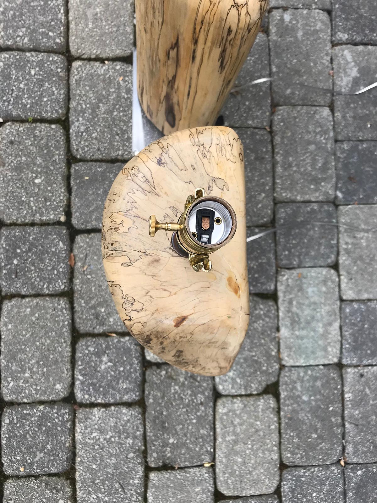 Pair of Contemporary Spalted Wooden Lamps on Custom Lucite Bases 3