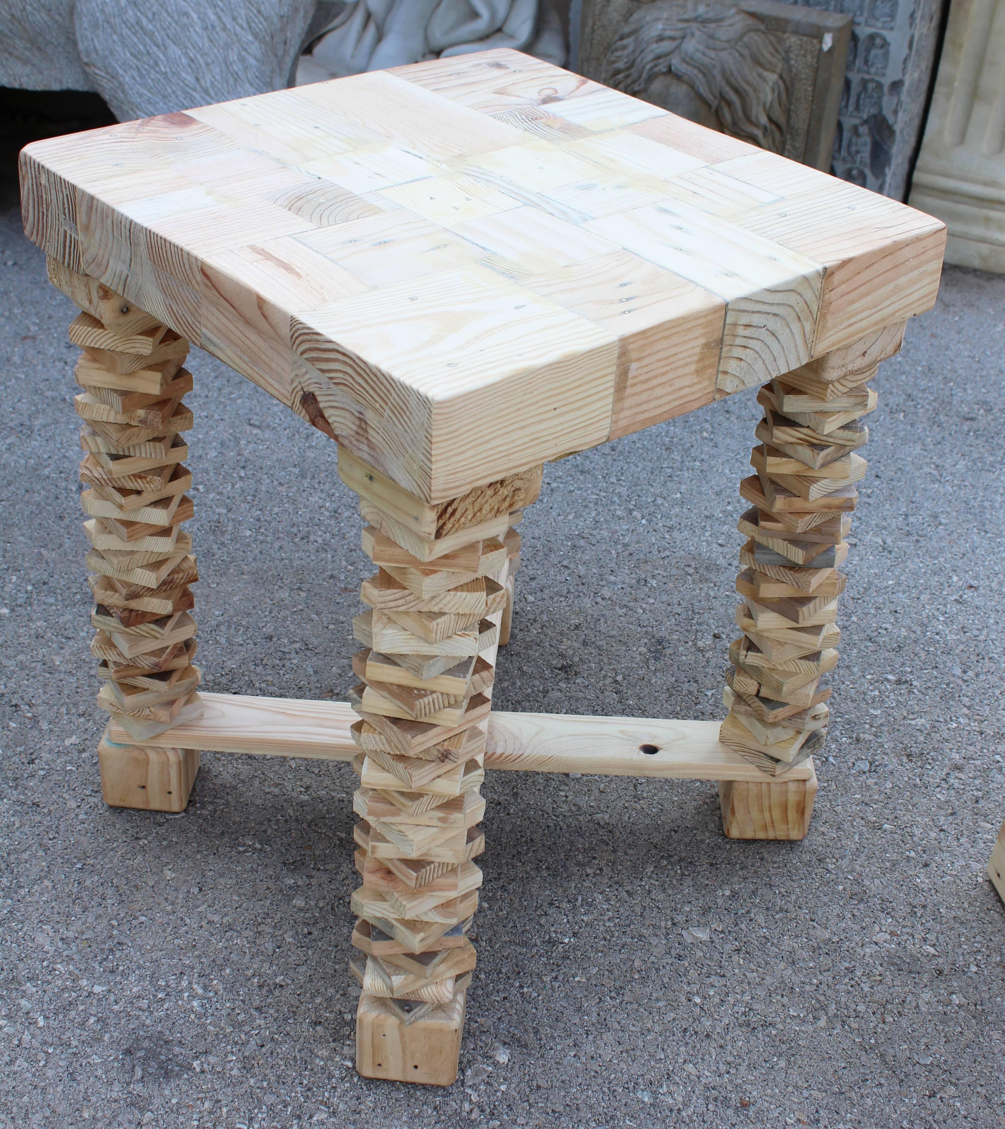 Pair of Contemporary Spanish Handcrafted Wooden Side Tables In Good Condition In Marbella, ES