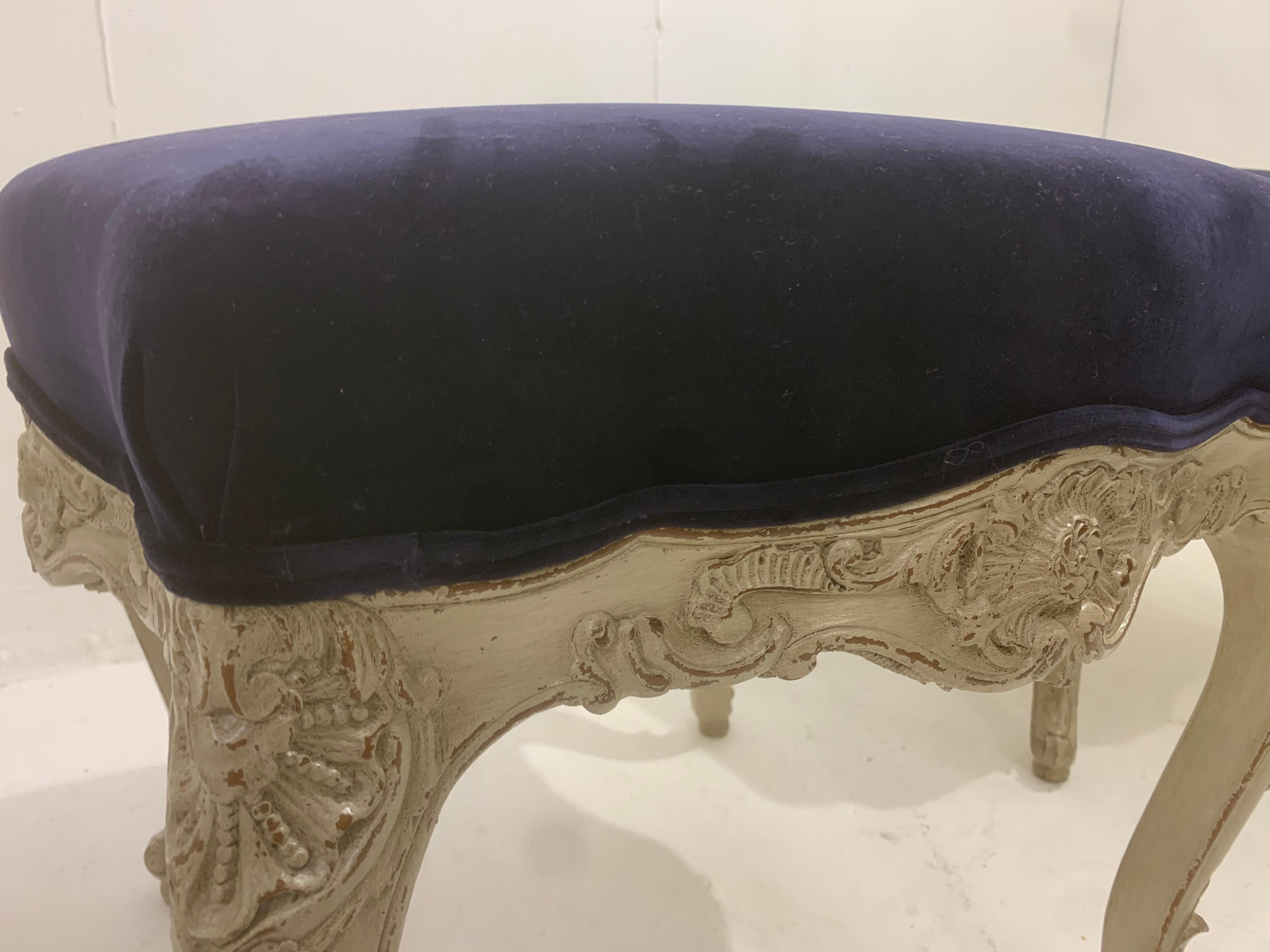 Pair of Contemporary stools, Louis XV style, purple velvet, Belgium.