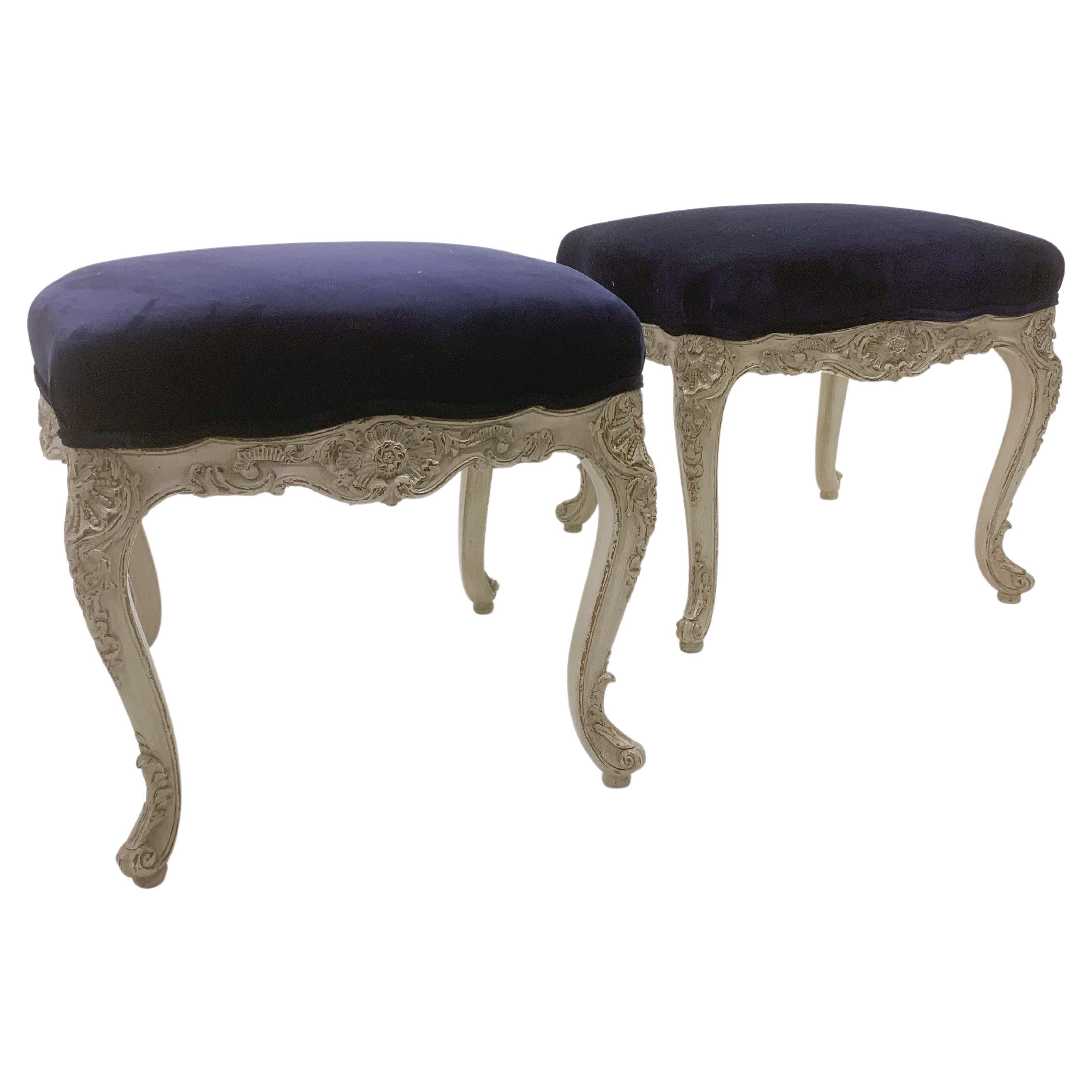 Pair of Contemporary Stools, Louis XV Style, Purple Velvet, Belgium