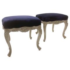 Pair of Contemporary Stools, Louis XV Style, Purple Velvet, Belgium