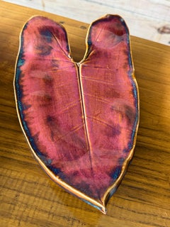 Pair of Contemporary Studio Pottery Leaf Form Trays Signed 2017