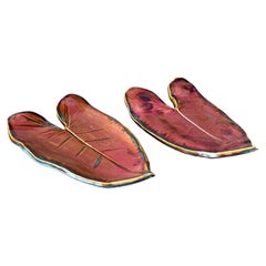 Pair of Contemporary Studio Pottery Leaf Form Trays Signed 2017