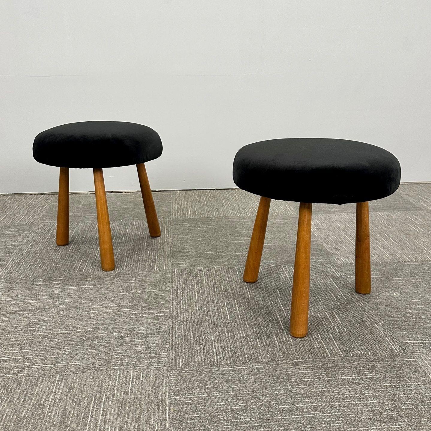 Mohair Pair of Contemporary Swedish Mid-Century Modern Style Stools / Ottoman / Bench