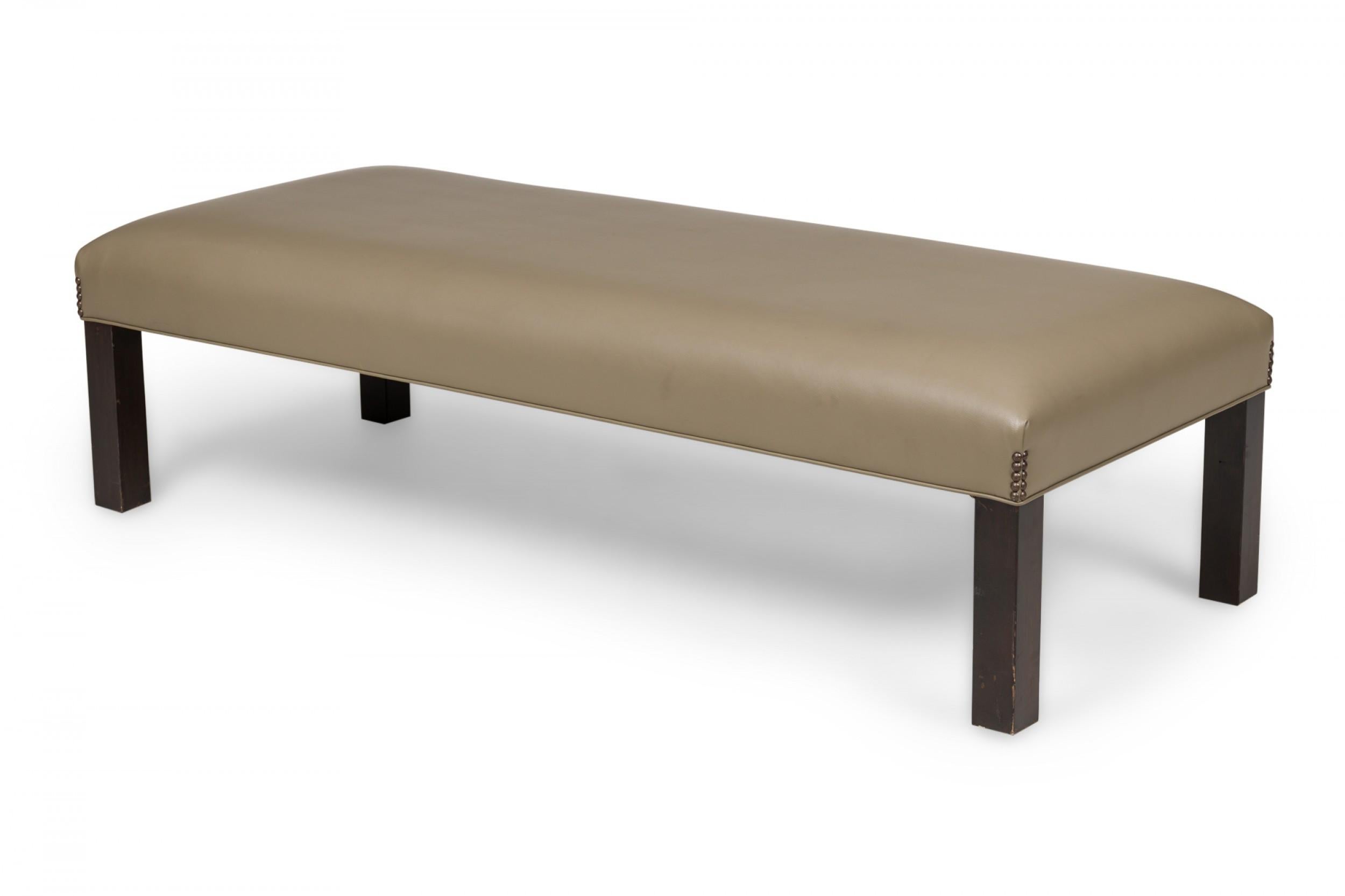 Unknown Pair of Contemporary Taupe Leather Upholstered Benches For Sale