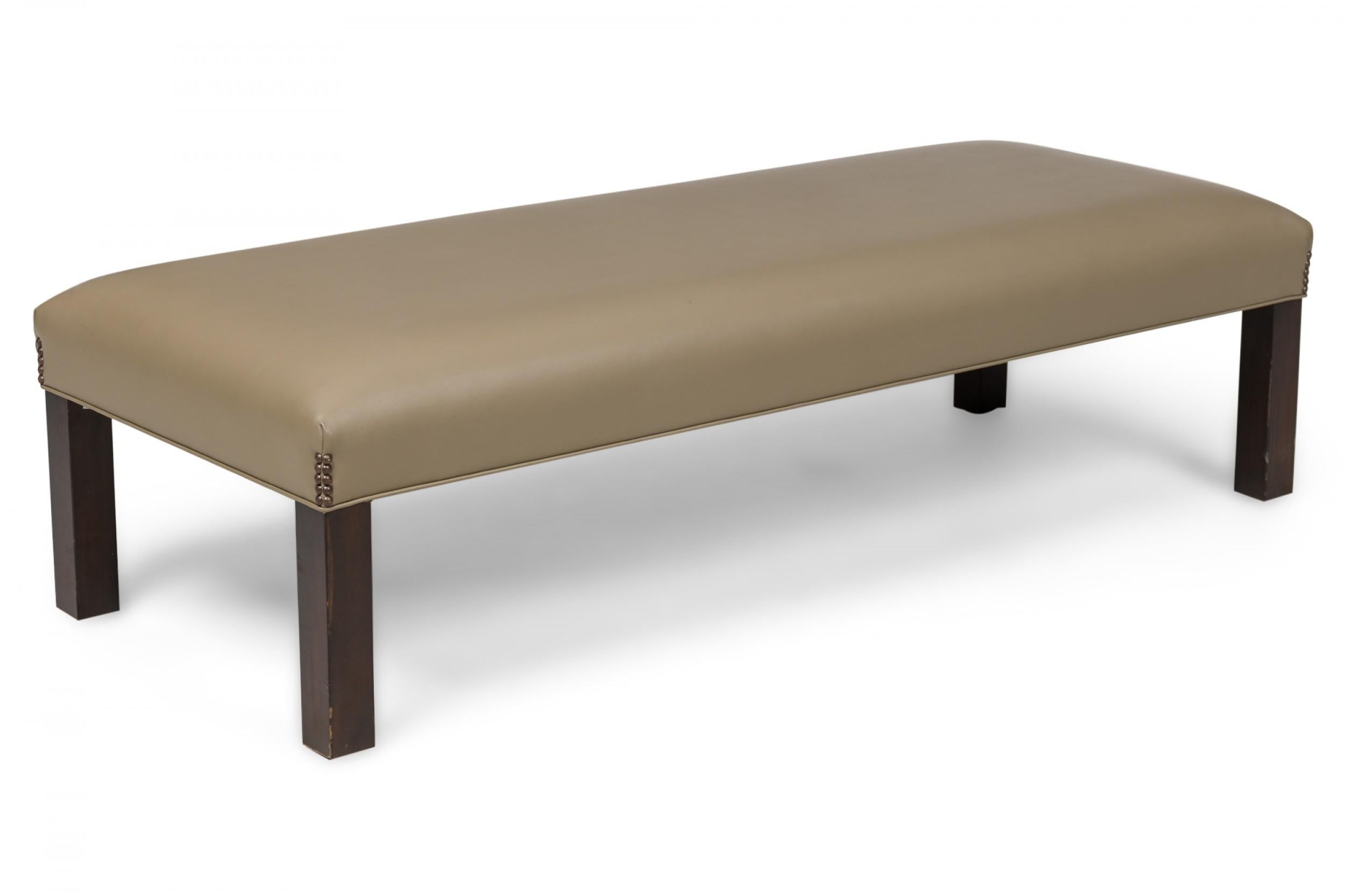 Pair of Contemporary Taupe Leather Upholstered Benches In Good Condition For Sale In New York, NY