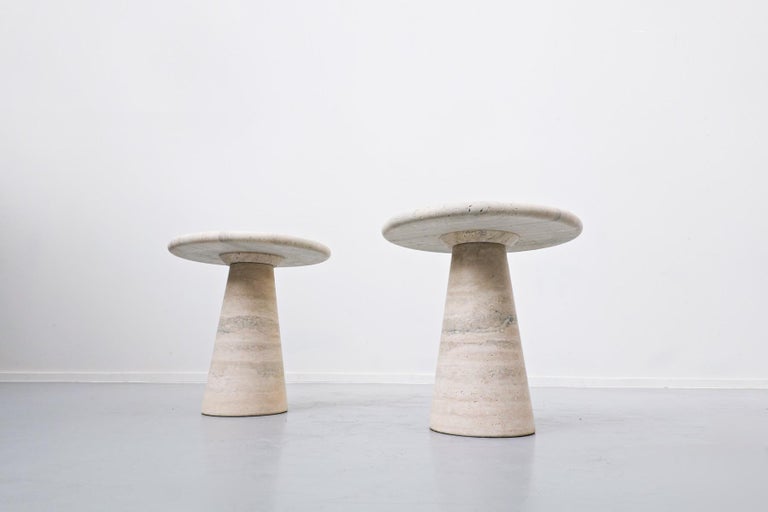 Pair of contemporary travertine side table in style of Angelo Mangiarotti -Italy.