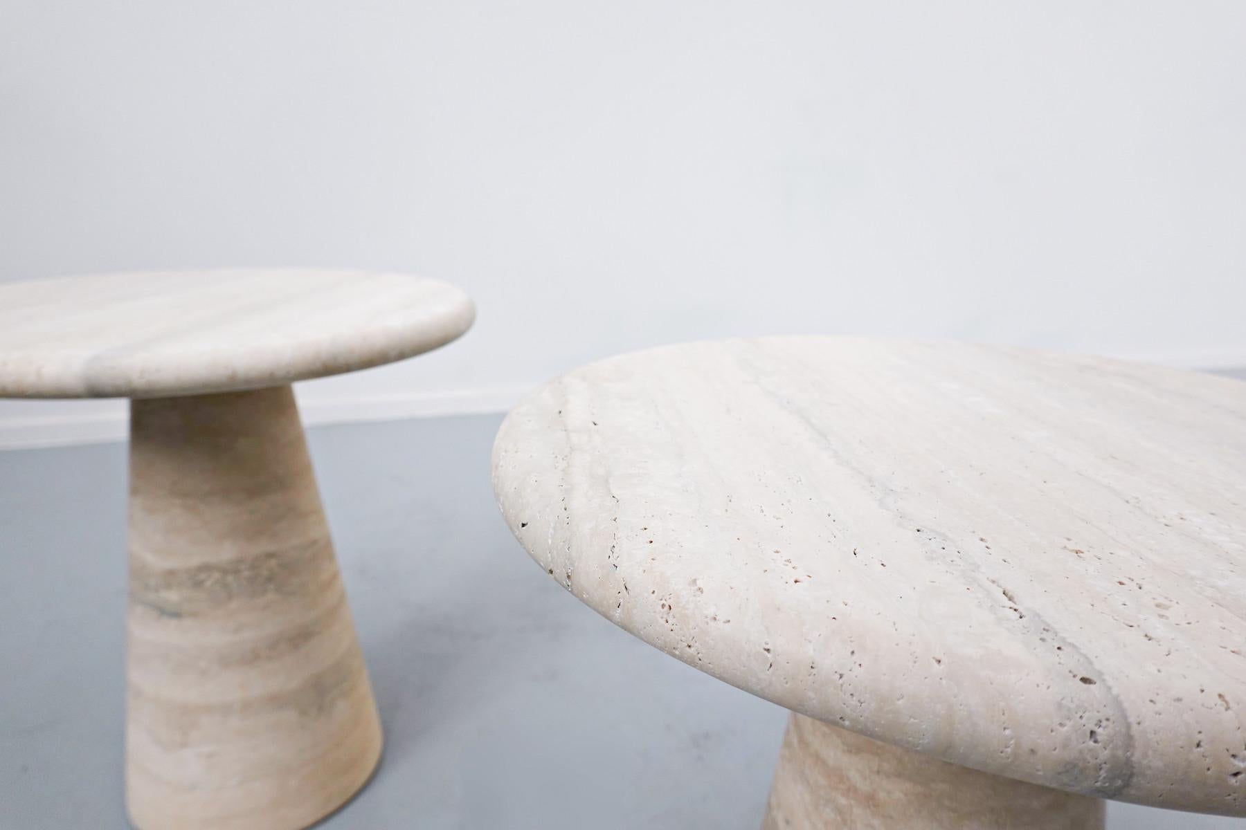 Italian Pair of Contemporary Travertine Side Table in Style of Angelo Mangiarotti -Italy
