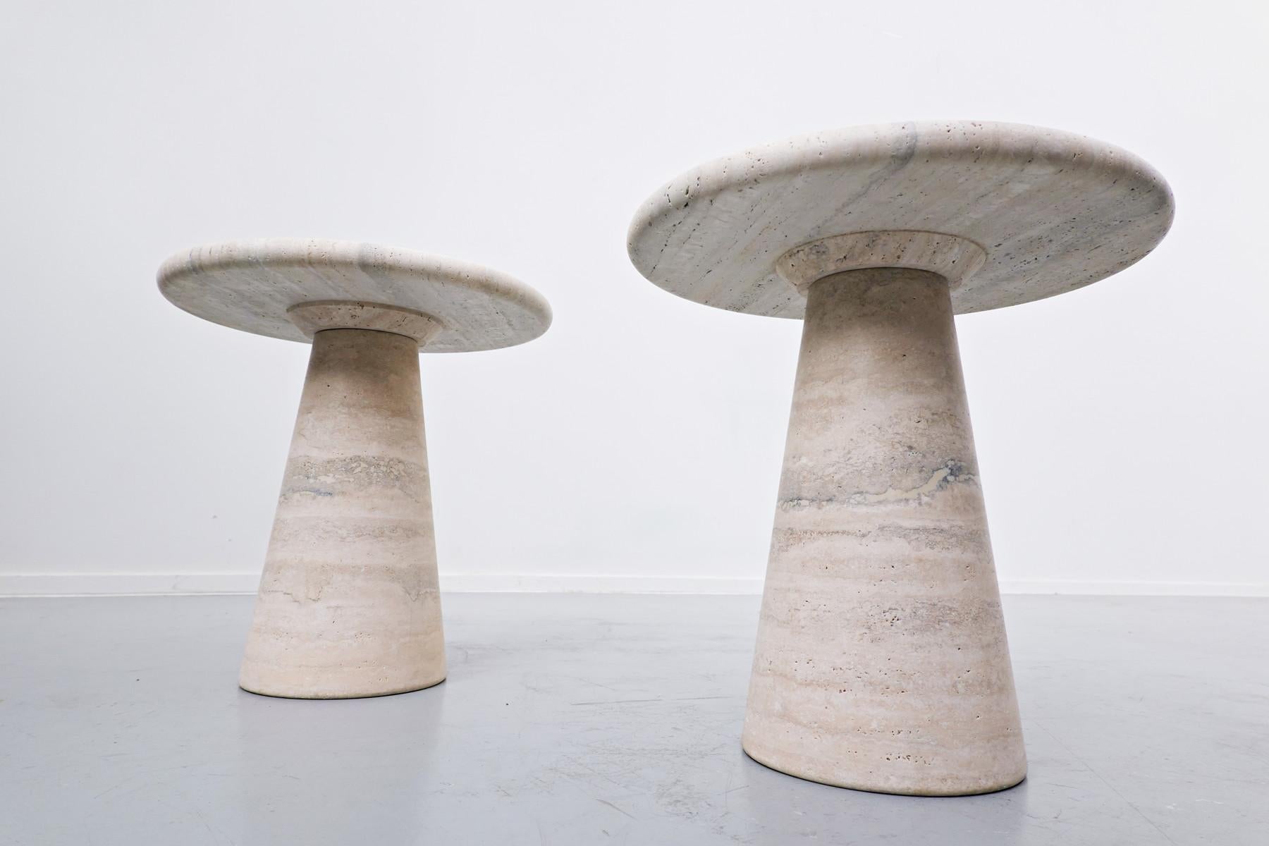 Pair of Contemporary Travertine Side Table in Style of Angelo Mangiarotti -Italy In Good Condition In Brussels, BE