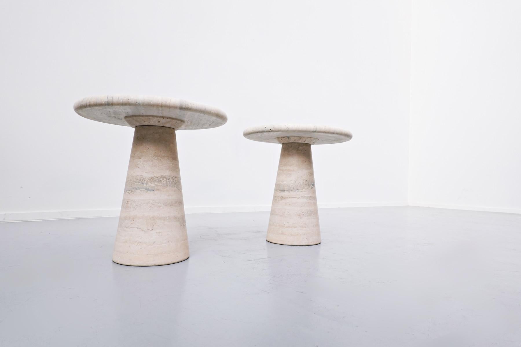 Pair of Contemporary Travertine Side Table in Style of Angelo Mangiarotti -Italy 1