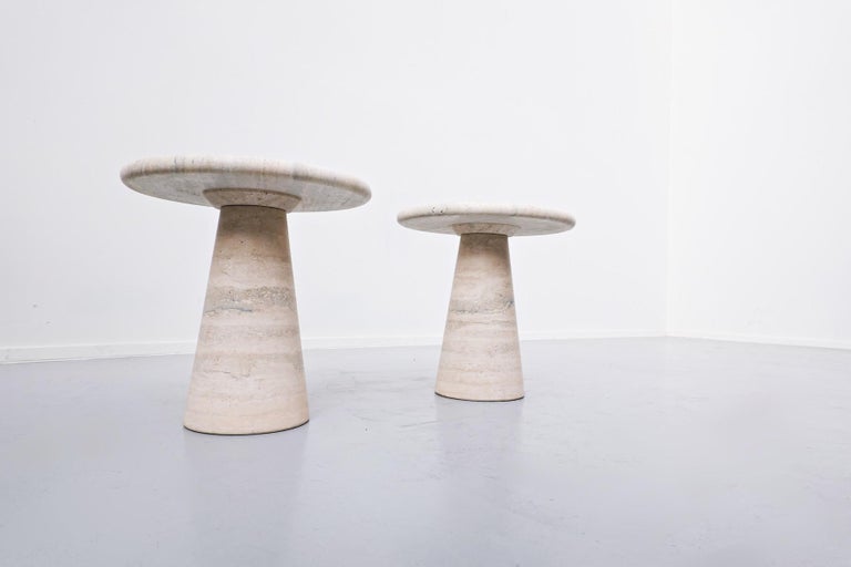 Pair of Contemporary Travertine Side Table in Style of Angelo Mangiarotti -Italy For Sale 1