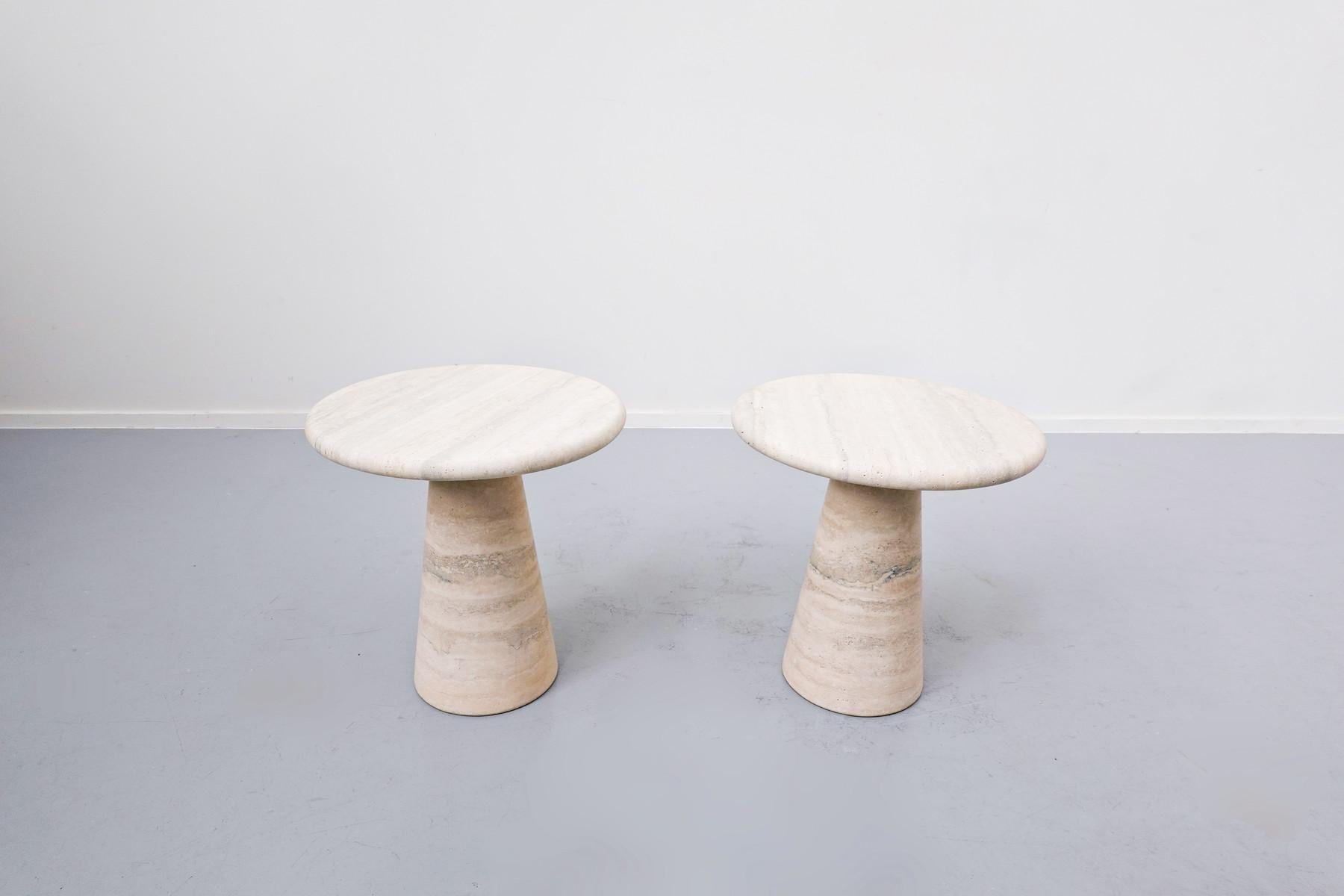 Pair of Contemporary Travertine Side Table in Style of Angelo Mangiarotti -Italy 4