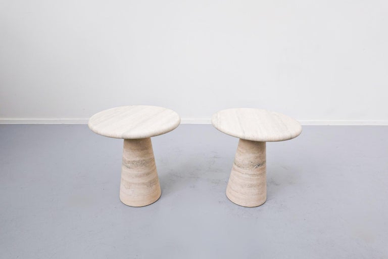Pair of Contemporary Travertine Side Table in Style of Angelo Mangiarotti -Italy For Sale 4