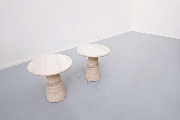 Pair of Contemporary Travertine Side Table in Style of Angelo Mangiarotti -Italy For Sale 5