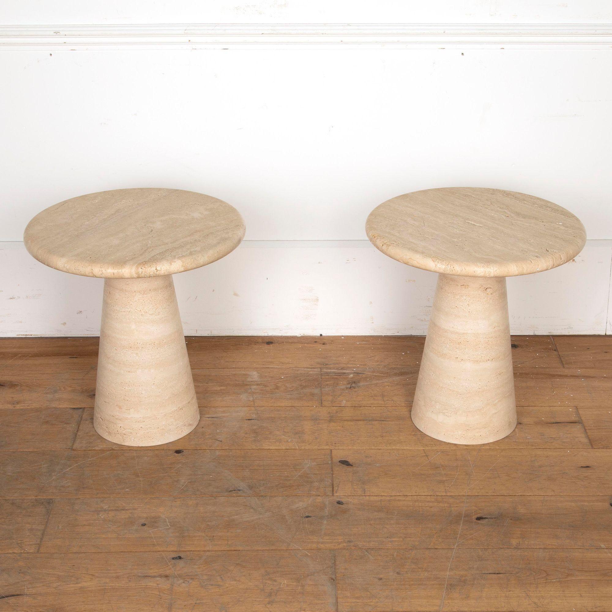 Mid-Century Modern Pair of Contemporary Travertine Side Tables For Sale